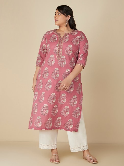 Diza Curves by Westside Pink Floral Print Straight Kurta Price in India