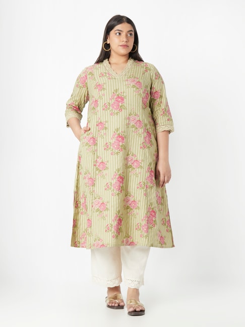 Diza Curves by Westside Green Printed A-Line Kurta Price in India