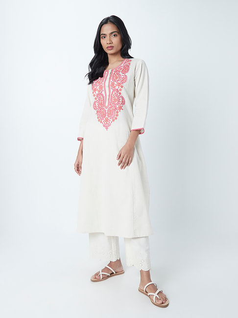 Utsa by Westside Off-White Embroidered A-Line Kurta Price in India