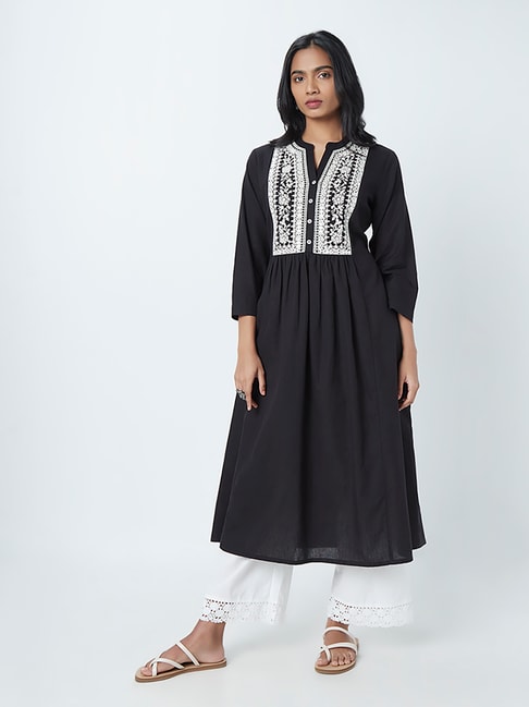 Utsa by Westside Black Embroidered Fit-And-Flare Kurta Price in India