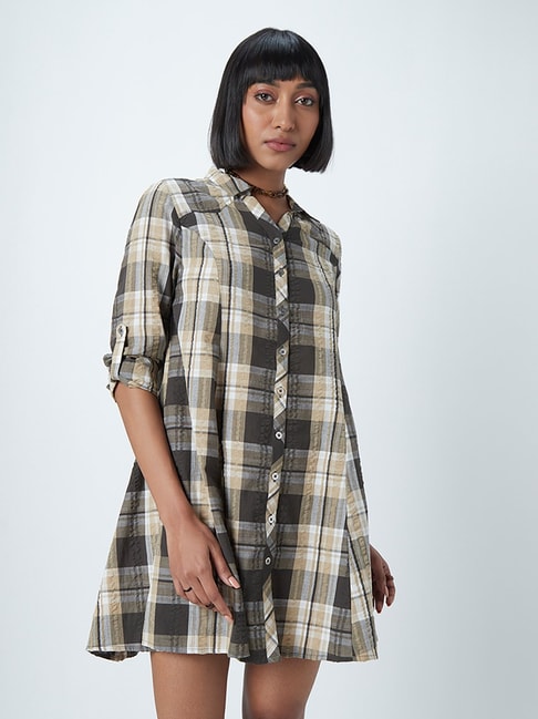 Nuon by Westside Brown Checkered Dress