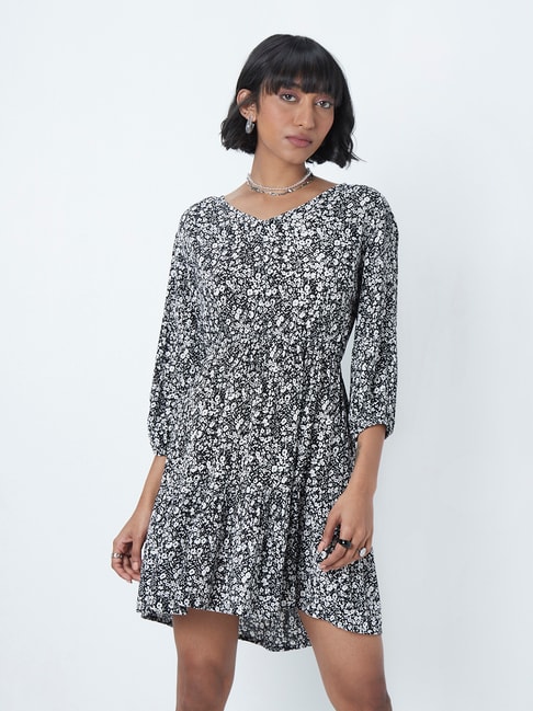 Nuon by Westside Black Printed Tiered Dress Price in India
