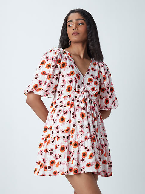 Nuon by Westside White Floral-Print Tiered Dress Price in India