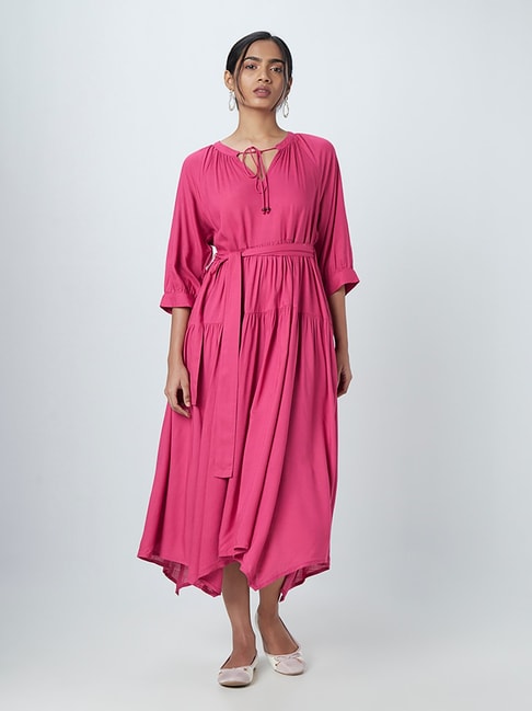 LOV by Westside Pink Maxi Dress With Belt Price in India