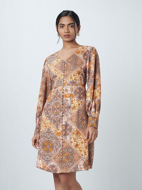 LOV by Westside Rust Abstract Printed Dress Price in India