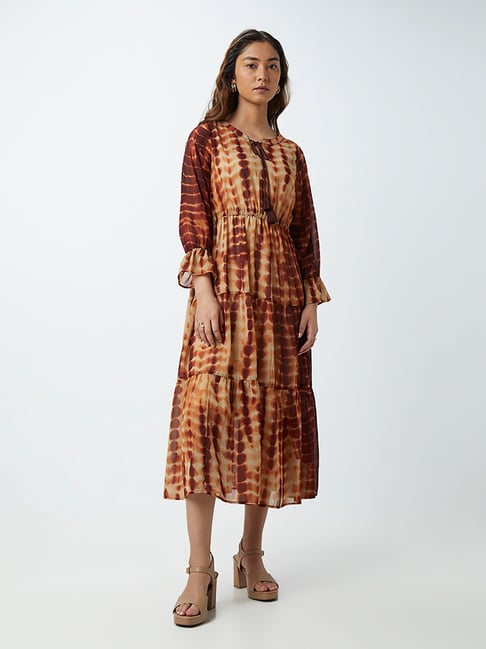 LOV by Westside Brown Printed Tiered Dress Price in India