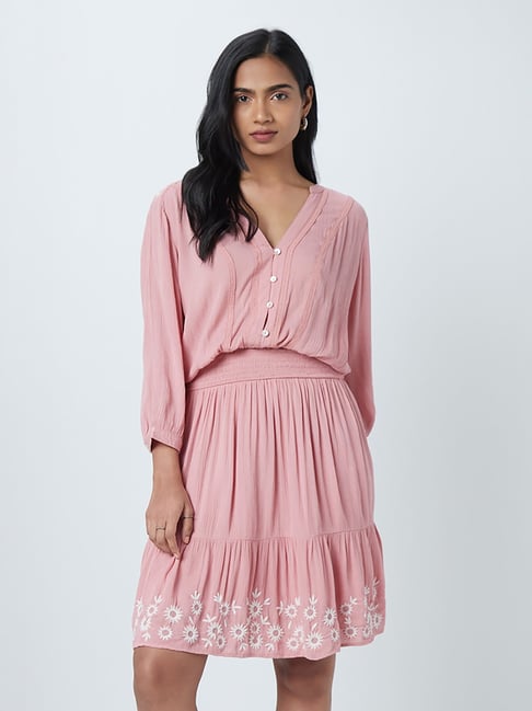 LOV by Westside Dull Pink Floral Tiered Dress Price in India