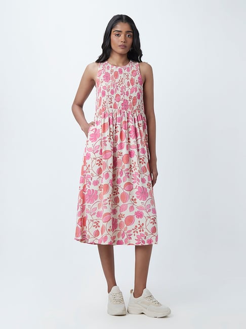 Bombay Paisley by Westside Pink Floral Smocked Dress Price in India