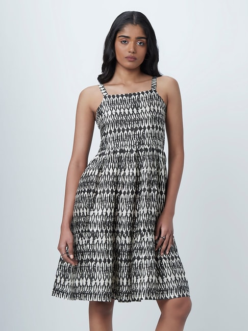 Bombay Paisley by Westside Black Abstract-Print Tiered Dress Price in India