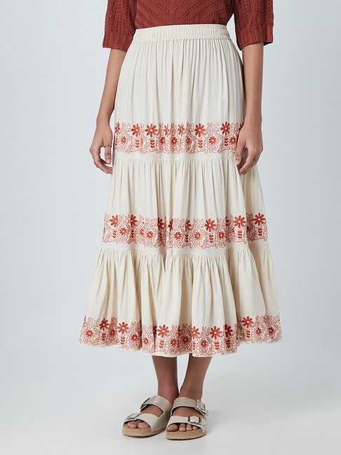 LOV by Westside Ecru Flower Patterned Skirt Price in India