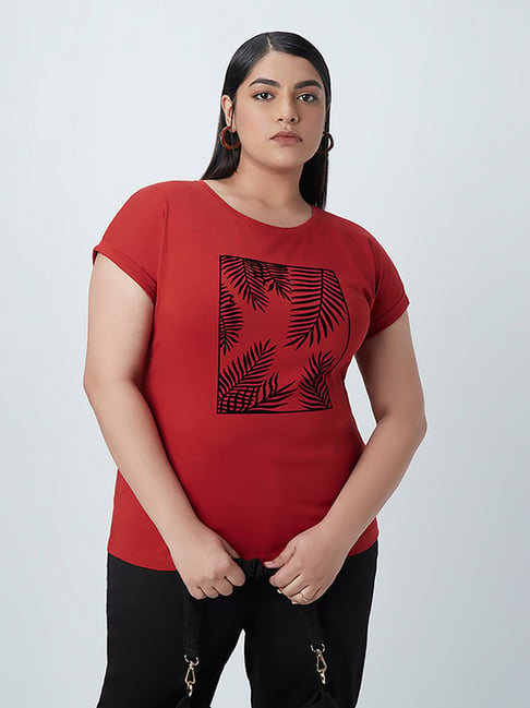Gia Curves by Westside Rust Leaf-Print T-Shirt Price in India