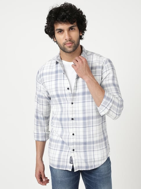 Wrangler White Cotton Regular Fit Checks Shirt