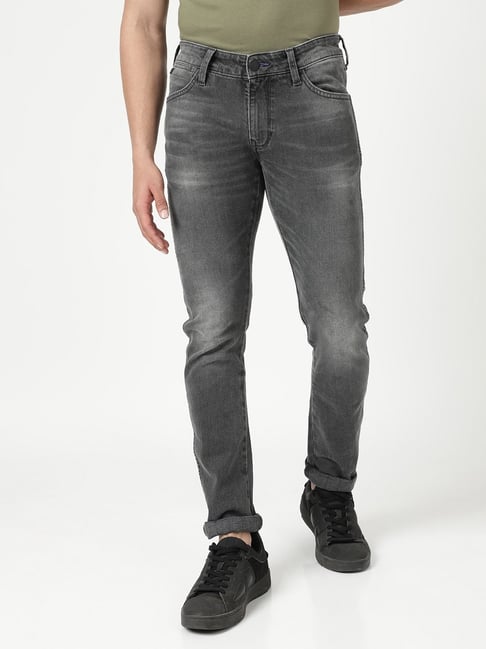 Wrangler Washed Black Cotton Slim Fit Jeans