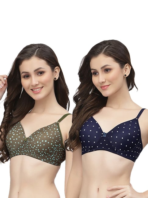 Cukoo Blue & Green Printed Full Coverage Non-Wired Bra - Pack of 2 Price in India
