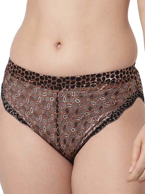 Cukoo Copper & Black Lace Bikini Panty Price in India