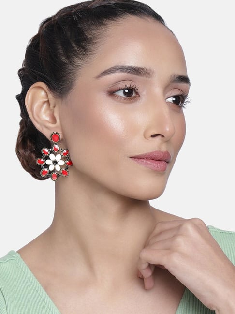 gShopVV Red Fashion Rhinestone Rose Flower Earrings India | Ubuy