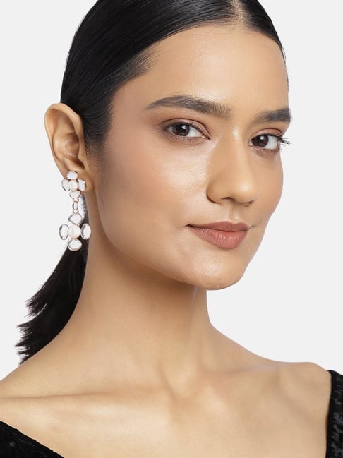 Estele Rose Gold-Plated Flower Kundan & Pearl Drop Earrings for Women-picture-34
