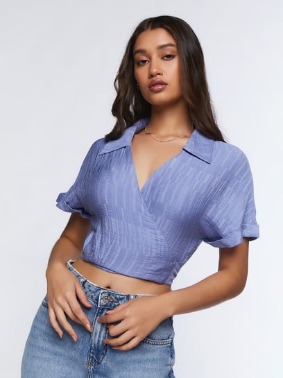 Forever 21 denim crop top pinstriped NEW NWT SIZE Large | eBay