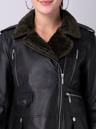 Buy FabAlley Black Faux Fur Biker Jacket for Women Online @ Tata CLiQ