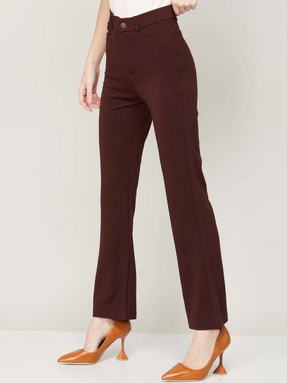 Popwings Casual Chocolate Brown Solid Self Design Relaxed Trousers For  Women at Rs 210/piece in New Delhi