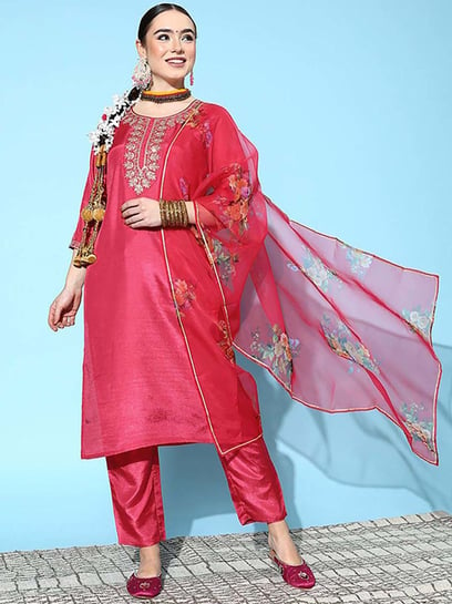 Plain Art Silk Abaya Style Suit in Maroon : KUF15516