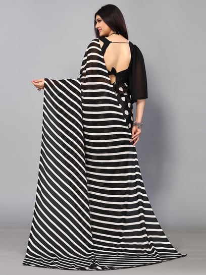 Buy Hariom Striped Bollywood Cotton Blend White, Black Sarees Online @ Best  Price In India | Flipkart.com