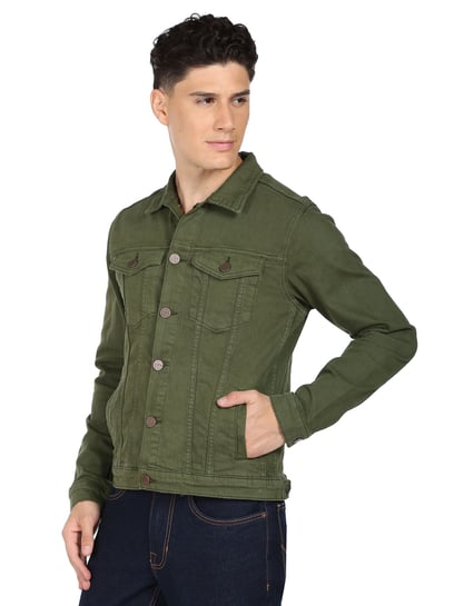 Mens olive hot sale denim jacket