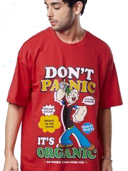 Buy The Souled Store Red Popeye: Don't Panic Oversized T-Shirt for