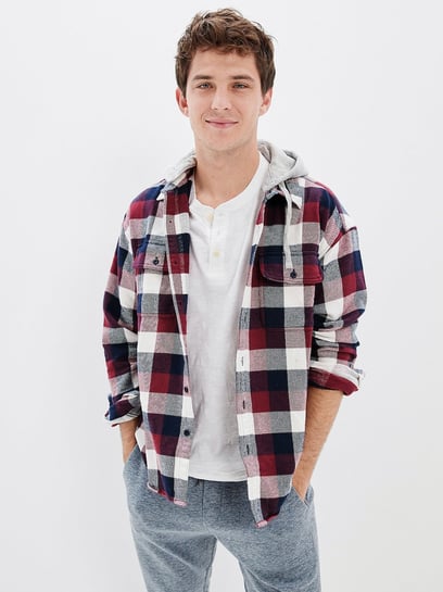 Buy American Eagle Outfitters Multi Cotton Checks Hooded Shirts