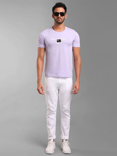 Buy KZ07 by Kazo Purple Regular Fit Printed Crew T-Shirt for Men's