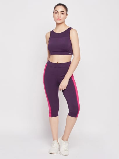 Buy Clovia Purple Plain Sports Bra & Capri Set for Women Online @ Tata CLiQ