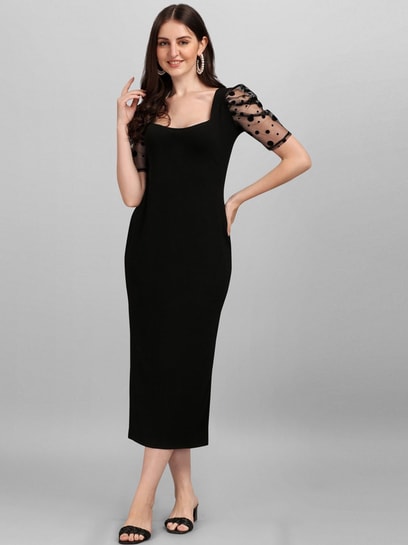 Sophia Sheer Midi Dress in Black – Serena