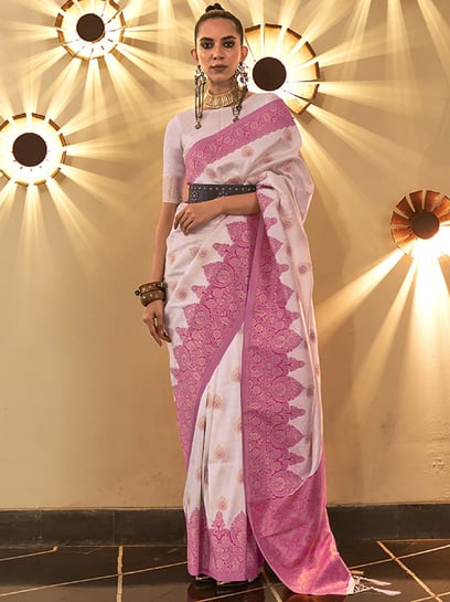 pink and white sari