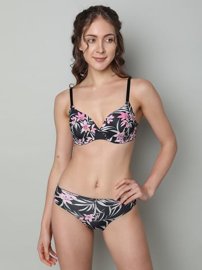 Buy Vero Moda Intimates Black Floral Medium Coverage T-Shirt Bra