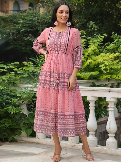 Buy Juniper Pink Printed A-Line Dress for Women Online @ Tata CLiQ