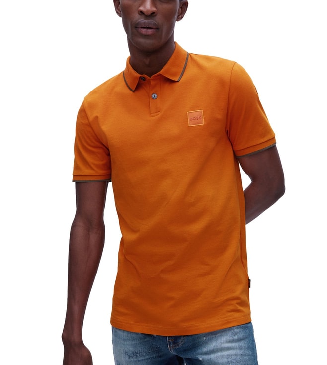 Buy Boss Open Orange Stretchable Slim Fit Polo T-Shirt For Men Online @  Tata Cliq Luxury