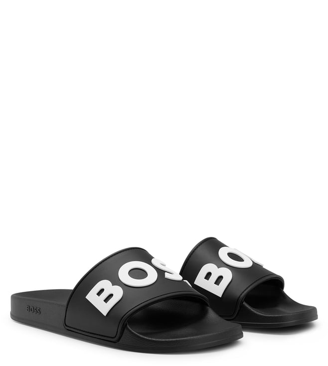 Buy BOSS Black Raised Contrast Logo Slides Sandals for Men Online