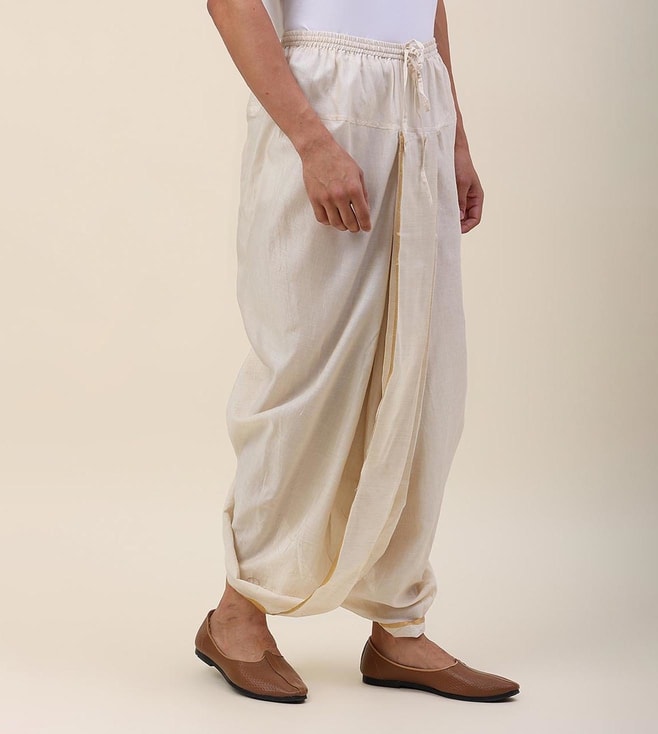 Buy Fabindia Off White Cotton Silk Blend Striped Dhoti Pants Online ...