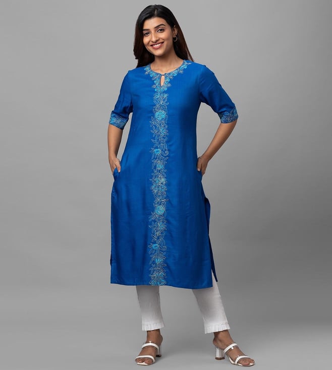 Buy Tulika Eco Khadi Bafta Silk Hand Embroidered Kurta for Women Online ...