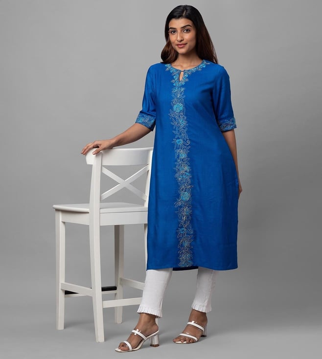 Buy Tulika Eco Khadi Bafta Silk Hand Embroidered Kurta for Women Online ...