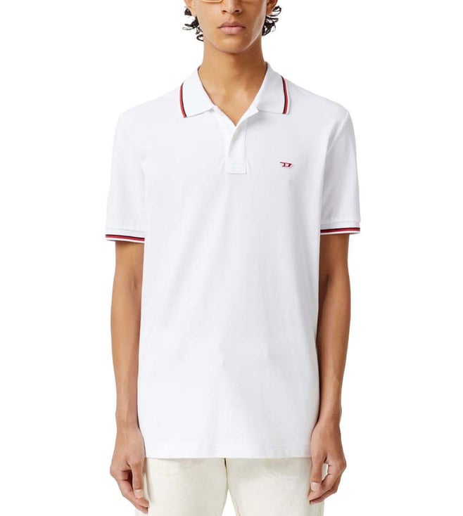 Diesel White Regular Fit Polo T-Shirt for Men Online @ CLiQ Luxury