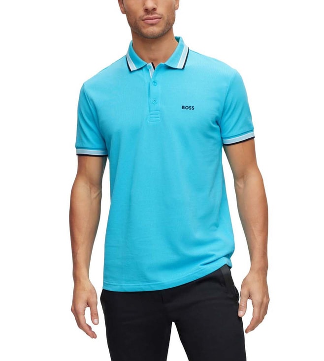 Møntvask Overtræder Uventet Buy BOSS Open Blue Regular Fit Polo T-Shirt for Men Online @ Tata CLiQ  Luxury