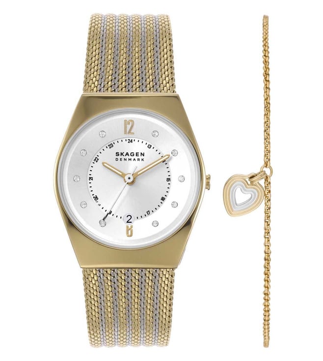 Freja TwoHand GoldTone Stainless Steel Watch and Bracelet Box Set SKW1148   Skagen