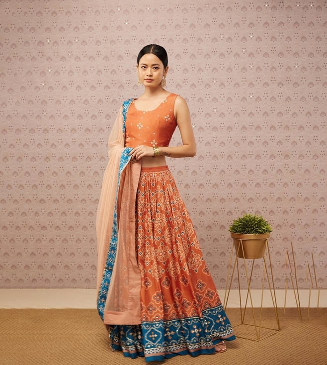 Stunning Rani and Peach-Orange Party Wear Silk Lehenga Choli – nirshaa