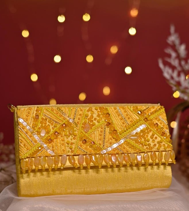 Buy House of Vian Golden Embellished Bahaar Clutch Online @ Tata CLiQ Luxury