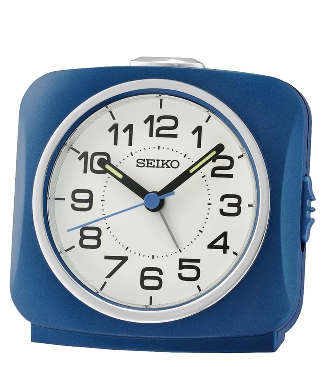 Seiko Blue Classic Square Lumibrite Small Analog Table Alarm Clock