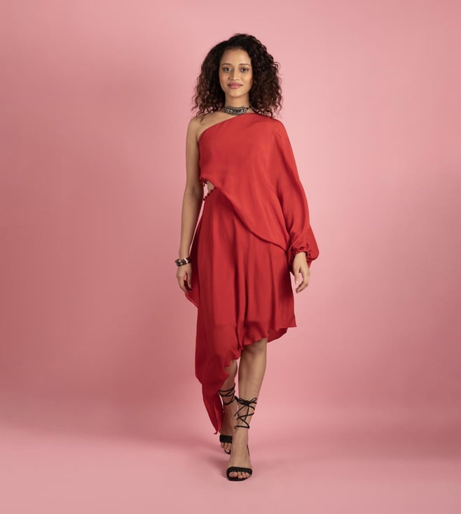 Buy Red Holiday-Ish One Shoulder Cut Out Midi Dress for Women Online @ Tata  CLiQ Luxury