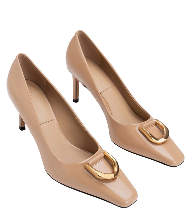 Nude Leather Ankle Strap Pumps - CHARLES & KEITH CO